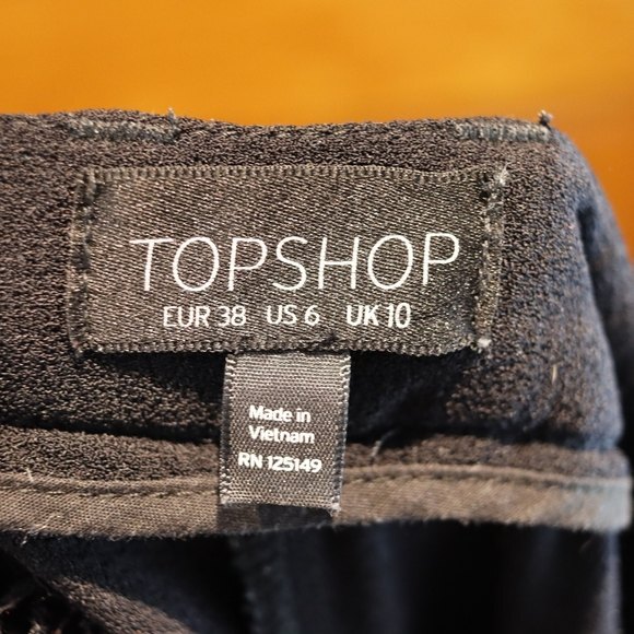 Top Shop Black Striped Dress Pants 6 - Elastic Waist Workwear Trousers - Picture 15 of 16